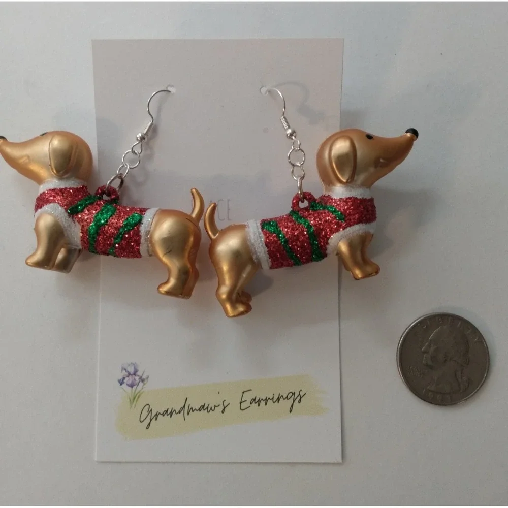 Christmas Dachshund Holiday Earrings Sweater Gift Party Bling Jewelry Dog Mom